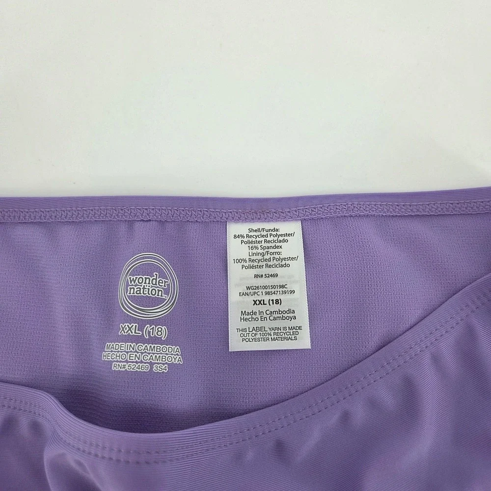 Wonder Nation Girls Purple Tankini Swimsuit Set Neon Straps XXL 18 UPF 50+ NEW